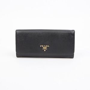 Saffiano Leather Metal Logo Long Wallet Black